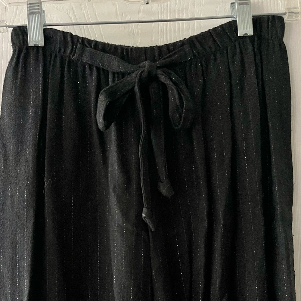 Ecru Vintage Black Track Pants with Subtle Glitter Stripes